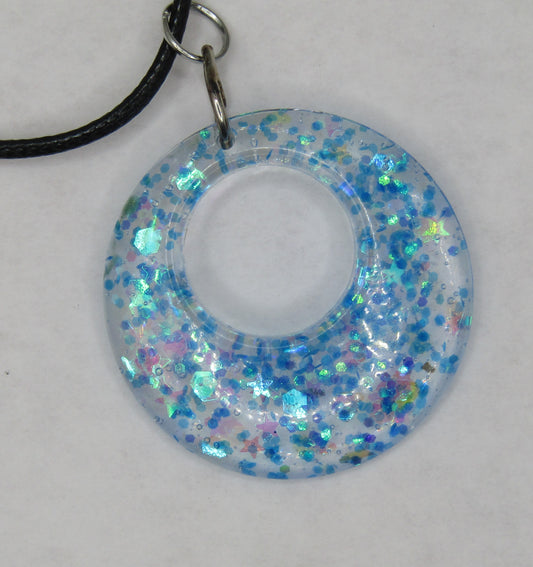 20" Black Cord Necklace with Charm  Blue Glitter