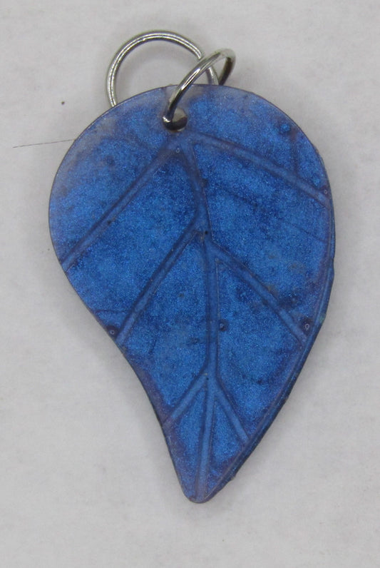 20" Black Cord Necklace with Charm  Blue Leaf