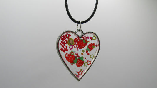 20" Black Cord Necklace with Charm  Berry Heart